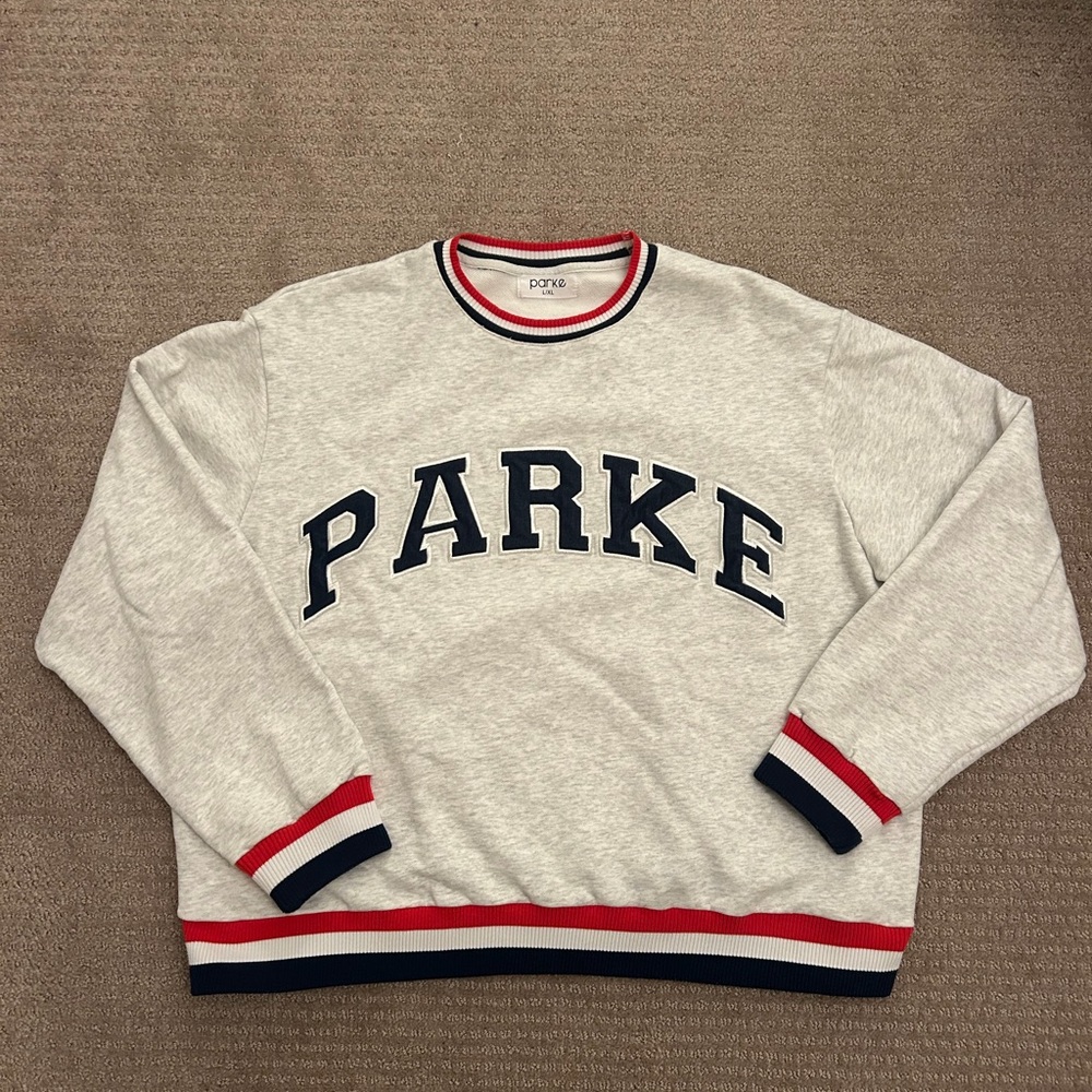 PARKE French Terry Vintage Varsity Crewneck Sweatshirt- L/X-red, white, & blue